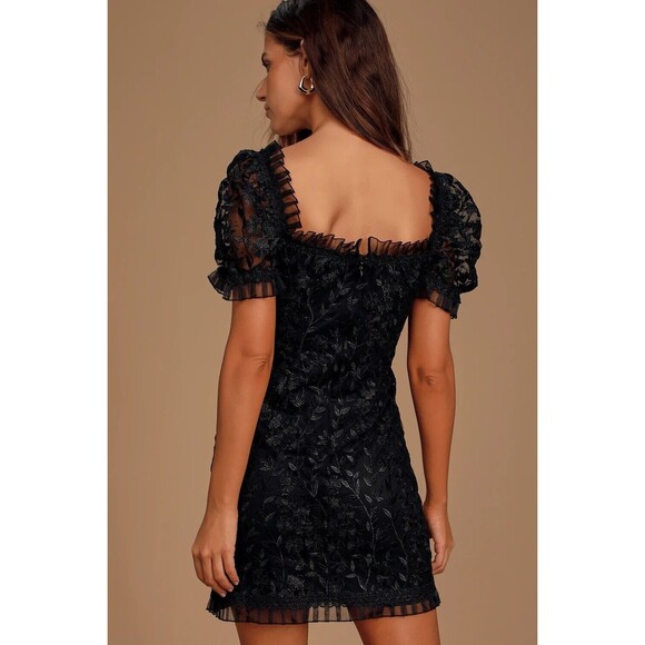 Lulus Dress Women XL Black Delightful Date Embroidered Ruffle Mini - Picture 2 of 13